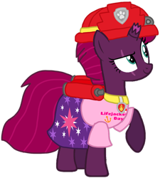 Size: 972x1080 | Tagged: safe, artist:徐詩珮, fizzlepop berrytwist, tempest shadow, series:sprglitemplight diary, series:sprglitemplight life jacket days, series:springshadowdrops diary, series:springshadowdrops life jacket days, g4, alternate universe, base used, clothes, female, marshall (paw patrol), paw patrol, shirt, simple background, t-shirt, transparent background