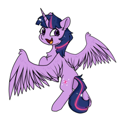 Size: 1080x1080 | Tagged: safe, artist:bbluna, twilight sparkle, alicorn, pony, g4, chest fluff, ear fluff, happy, looking at you, looking back, open mouth, simple background, twilight sparkle (alicorn), white background