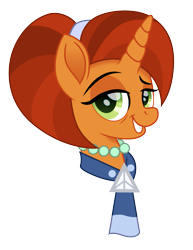 Size: 1159x1500 | Tagged: safe, artist:cloudy glow, stellar flare, pony, unicorn, g4, bust, dreamworks face, female, headband, jewelry, looking at you, mare, movie accurate, necklace, simple background, smiling, smiling at you, solo, transparent background