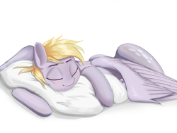 Size: 4096x3100 | Tagged: safe, artist:xxpaw2001xx, derpy hooves, pegasus, pony, g4, blushing, cute, derpabetes, eyes closed, female, high res, mare, pillow, simple background, sleeping, solo, white background