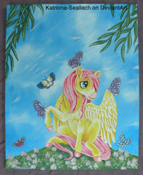 Size: 567x691 | Tagged: safe, artist:katriona-seallach, fluttershy, butterfly, g4, nature, traditional art