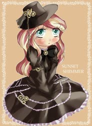 Size: 752x1023 | Tagged: safe, artist:araiiara123, sunset shimmer, equestria girls, g4, clothes, dress, female, gears, hat, solo