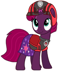 Size: 826x1012 | Tagged: safe, artist:徐詩珮, fizzlepop berrytwist, tempest shadow, pony, unicorn, series:sprglitemplight diary, series:sprglitemplight life jacket days, series:springshadowdrops diary, series:springshadowdrops life jacket days, g4, alternate universe, base used, broken horn, clothes, cutie mark, cutie mark on clothes, dress, eye scar, eyelashes, female, helmet, horn, looking up, mare, marshall (paw patrol), mission paw, paw patrol, paw prints, scar, simple background, smiling, solo, transparent background