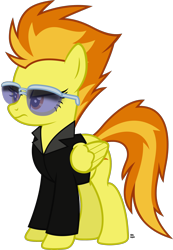 Size: 1666x2414 | Tagged: safe, artist:anime-equestria, spitfire, pegasus, pony, g4, clothes, female, frown, mare, show accurate, simple background, solo, suit, sunglasses, transparent background, vector, wings