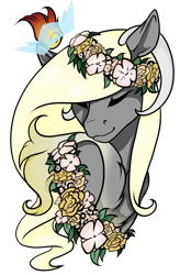 Size: 1024x1561 | Tagged: safe, artist:oneiria-fylakas, oc, oc only, oc:victoria, pegasus, pony, bust, eyes closed, female, floral head wreath, flower, mare, portrait, simple background, solo, transparent background