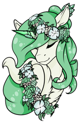Size: 1280x2016 | Tagged: safe, artist:oneiria-fylakas, oc, oc only, oc:oracle, pony, unicorn, bust, eyes closed, female, floral head wreath, flower, mare, portrait, simple background, solo, transparent background