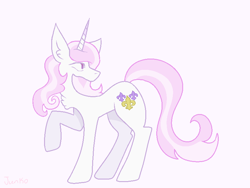 Size: 800x600 | Tagged: safe, artist:php163, derpibooru exclusive, fleur-de-lis, pony, unicorn, g4, background pony, big ears, chest fluff, colored lineart, cutie mark, digital art, female, long tail, no mouth, one leg raised, paint tool sai, pink background, sai, simple background, skunk stripe, solo, standing, stylized
