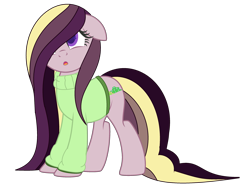 Size: 3129x2345 | Tagged: safe, artist:mint-light, artist:rukemon, oc, oc only, oc:shy meadows, earth pony, pony, icey-verse, :o, base used, clothes, commission, female, hair over one eye, high res, magical lesbian spawn, mare, multicolored hair, offspring, open mouth, parent:fluttershy, parent:tree hugger, parents:flutterhugger, simple background, solo, sweater, transparent background