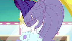 Size: 1280x720 | Tagged: safe, screencap, rarity, equestria girls, equestria girls series, g4, spring breakdown, spoiler:eqg series (season 2), alternate hairstyle, beautiful, clothes, female, glasses, grin, lidded eyes, mirror, ponytail, reflection, smiling, solo, stupid sexy rarity, sunglasses, teenager