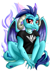 Size: 3120x4160 | Tagged: safe, artist:gleamydreams, princess ember, dragon, g4, clothes, female, shirt, simple background, sitting, solo, t-shirt, transparent background