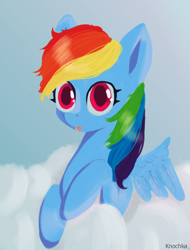 Size: 2590x3400 | Tagged: safe, artist:angelinarichter, rainbow dash, pegasus, pony, g4, :p, bust, cloud, cute, dashabetes, female, high res, mare, solo, tongue out