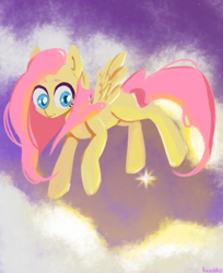 Size: 2480x3046 | Tagged: safe, artist:angelinarichter, fluttershy, pegasus, pony, g4, cloud, cute, female, flying, high res, mare, missing cutie mark, shyabetes, sky, solo, stars