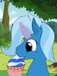 Size: 3072x4096 | Tagged: safe, artist:terminalhash, trixie, pony, unicorn, g4, female, food, ice cream, licking, solo, tongue out, vector background