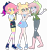 Size: 9401x10000 | Tagged: safe, artist:magicdarkart, oc, oc only, oc:breezy kiwi, oc:shiny apple (ice1517), oc:soda frosting, equestria girls, g4, absurd resolution, band-aid, band-aid on nose, bandana, blushing, boots, bowtie, clothes, commission, converse, cowboy boots, cowboy hat, ear piercing, earring, equestria girls-ified, female, fingerless gloves, flannel, freckles, gloves, hat, jeans, jewelry, open mouth, pants, piercing, rainbow socks, shirt, shoes, shorts, simple background, skirt, socks, striped socks, torn clothes, transparent background