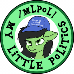 Size: 1024x1024 | Tagged: safe, artist:anonymous, artist:smoldix, edit, oc, oc:filly anon, pony, /mlpol/, animated, autism, female, filly, hat, insignia, logo, meme, please be patient i have autism, police, scrunchy face, unhappy