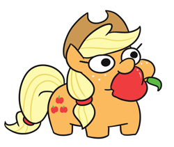 Size: 793x670 | Tagged: safe, artist:jargon scott, applejack, earth pony, pony, g4, apple, cute, female, food, jackabetes, nom, solo, squatpony, that pony sure does love apples