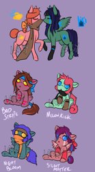 Size: 1000x1800 | Tagged: safe, artist:lavvythejackalope, oc, oc only, oc:dark matter, earth pony, pegasus, pony, :o, baby, baby pony, clothes, earth pony oc, eyes closed, freckles, high, open mouth, pegasus oc, raised hoof, reference sheet, scarf, simple background, sitting, stoned, tattoo, underhoof, wide eyes, wings