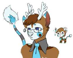 Size: 1500x1200 | Tagged: safe, artist:lavvythejackalope, oc, deer, hybrid, kirin, original species, anthro, anthro with ponies, bust, duo, glasses, male, necktie, simple background, white background