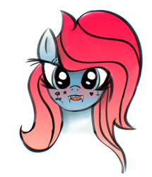 Size: 2058x2391 | Tagged: safe, artist:ramprover, oc, oc only, original species, pony, shark, shark pony, blushing, bust, cute, daaaaaaaaaaaw, eyelashes, fangs, female, front view, full face view, high res, open mouth, portrait, simple background, smiling at you, solo, tattoo, wingding eyes