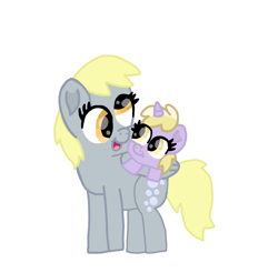 Size: 1080x1061 | Tagged: safe, artist:chespinfan, derpy hooves, dinky hooves, pegasus, pony, unicorn, g4, duo, equestria's best mother, female, filly, mare, mother and child, mother and daughter, simple background, white background
