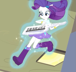 Size: 559x525 | Tagged: safe, rarity, human, equestria girls, g4, player piano, beautiful, boots, keytar, musical instrument, playing, ponied up, shoes, transformation