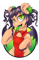 Size: 1237x1912 | Tagged: safe, artist:halley-valentine, oc, oc only, oc:corona chan, bat pony, pony, cheongsam, clothes, coronavirus, covid-19, ear fluff, female, graveyard of comments, grin, simple background, smiling, solo, transparent background, virus, wings