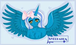 Size: 1150x695 | Tagged: safe, oc, oc:fleurbelle, alicorn, anthro, alicorn oc, bow, chest fluff, crying, female, hair bow, heart, horn, mare, watermark, yellow eyes