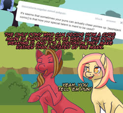 Size: 872x800 | Tagged: safe, artist:javaleen, oc, oc:melony, oc:pun, earth pony, pony, ask pun, ask, female, mare