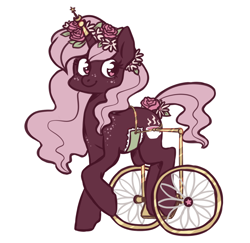 Size: 960x935 | Tagged: safe, artist:spetu, oc, oc only, oc:rose tea (spetu), pony, unicorn, female, flower, flower in hair, freckles, horn, horn jewelry, jewelry, mare, simple background, solo, wheelchair, white background