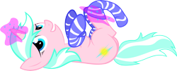 Size: 9999x4043 | Tagged: safe, artist:dashin-stallion, oc, oc only, oc:moxxie, pony, unicorn, absurd resolution, clothes, female, magic, mare, on back, simple background, socks, solo, striped socks, transparent background, vector