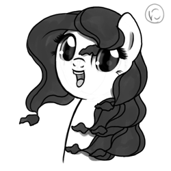 Size: 800x800 | Tagged: safe, artist:nimaru, oc, oc only, oc:winter willow, pony, bust, female, mare, monochrome, open mouth, portrait, smiling, solo