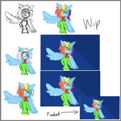 Size: 828x828 | Tagged: safe, artist:kittycatrittycat, rainbow dash, pegasus, pony, g4, bipedal, clothes, female, lineart, shading, sketch, solo, wings, wip