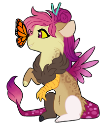 Size: 1024x1237 | Tagged: safe, artist:azure-art-wave, oc, oc only, oc:patchwork, butterfly, draconequus, simple background, solo, transparent background