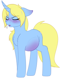 Size: 1190x1500 | Tagged: artist needed, safe, oc, oc only, oc:art's desire, pony, unicorn, annoyed, blushing, female, floppy ears, mare, pregnant, sensibly-proportioned pregnancy, simple background, transparent background