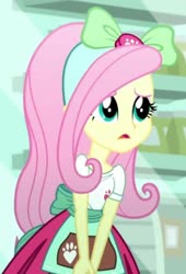 Size: 643x944 | Tagged: safe, screencap, fluttershy, eqg summertime shorts, equestria girls, g4, pet project, bow, cropped, cute, female, shyabetes, solo