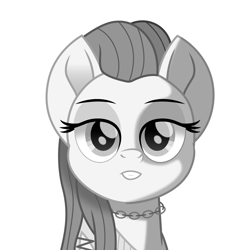 Size: 1500x1500 | Tagged: safe, artist:cloudy glow, apple bloom, earth pony, pony, g4, bust, female, grayscale, jewelry, lidded eyes, looking at you, mare, monochrome, movie accurate, necklace, older, older apple bloom, reputation, simple background, solo, taylor swift, white background