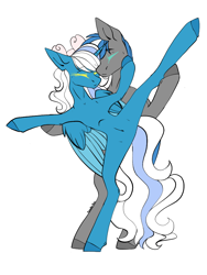 Size: 768x1024 | Tagged: safe, artist:thewolfgirl1247, oc, oc:cloud zapper, oc:fleurbelle, alicorn, pegasus, pony, alicorn oc, bow, dancing, eyes closed, female, fleurpper, hair bow, horn, mare, pegasus oc, simple background, standing, standing on one leg, transparent background, wings