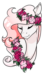 Size: 1024x1618 | Tagged: safe, artist:oneiria-fylakas, oc, oc only, oc:cherry almond, pony, unicorn, bust, eyes closed, female, floral head wreath, flower, mare, portrait, simple background, solo, transparent background