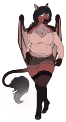 Size: 528x963 | Tagged: safe, artist:blackblood-queen, oc, oc only, oc:lady lovegreen, dracony, dragon, hybrid, anthro, unguligrade anthro, anthro oc, big breasts, breasts, chest fluff, clothes, cloven hooves, digital art, female, leonine tail, long hair, mare, milf, off shoulder, ponytail, shorts, simple background, solo, thick, tied hair, wide hips