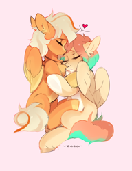 Size: 1000x1300 | Tagged: oc name needed, source needed, safe, artist:zlatavector, oc, oc only, pegasus, pony, biting, colored, colored sketch, commission, cute, female, fluffy, holding hooves, hug, lesbian, love, mare, shy, sketch