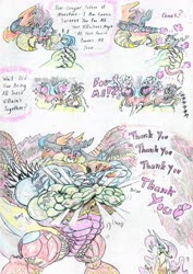 Size: 2471x3490 | Tagged: safe, artist:grimmyweirdy, cosmos, discord, fluttershy, grogar, draconequus, comic:cosmic cosmos, g4, the ending of the end, body horror, cosmageddon, crushing, crushing hug, draconequified, eldritch abomination, female, fetish, flutterequus, fluttershy is not amused, fusion, giantess, goddammit discord, heart eyes, high res, horn, macro, multiple arms, multiple horns, muscle growth, muscles, size difference, species swap, traditional art, unamused, upset, wingding eyes, xk-class end-of-the-world scenario