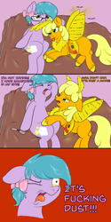 Size: 1200x2400 | Tagged: safe, artist:pavlovzdawg, oc, oc only, oc:dipsy, oc:iona, earth pony, moth, mothpony, original species, pony, comic, couch, crying, dust, female
