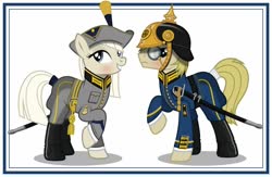 Size: 1024x668 | Tagged: safe, artist:brony-works, earth pony, pony, clothes, female, male, mare, saber, simple background, stallion, sweden, uniform, weapon, white background