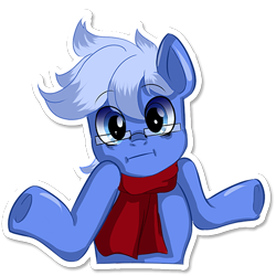 Size: 512x512 | Tagged: safe, artist:rainy105, oc, oc only, oc:daily air, pegasus, pony, clothes, looking at you, male, scarf, shrug, simple background, solo, sticker, telegram sticker, transparent background