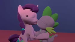 Size: 1366x768 | Tagged: safe, alternate version, artist:undeadponysoldier, spike, sugar belle, dragon, pony, unicorn, g4, 3d, age difference, crack shipping, eyes closed, female, french kiss, gmod, hug, interspecies, kiss on the lips, kissing, making out, male, mare, shipping, straight, sugarspike, tongue play
