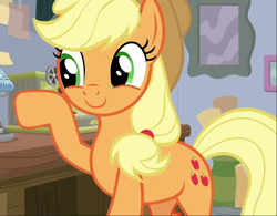 Size: 924x721 | Tagged: safe, screencap, applejack, pony, g4, mystery voice, cropped, cute, female, jackabetes, smiling, solo