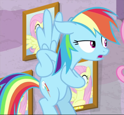 Size: 777x722 | Tagged: safe, screencap, rainbow dash, pony, g4, interseason shorts, teacher of the month (episode), cropped, female, floppy ears, flying, hoof on hip, open mouth, solo