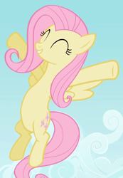 Size: 644x932 | Tagged: safe, screencap, fluttershy, pegasus, pony, g4, may the best pet win, cheerful, cropped, cute, excited, eyes closed, female, flying, grin, mare, shyabetes, smiling, solo, spread wings, wings