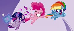 Size: 1390x584 | Tagged: safe, pinkie pie, rainbow dash, twilight sparkle, alicorn, earth pony, pegasus, pony, g4, g4.5, my little pony: pony life, book, trio, twilight sparkle (alicorn)