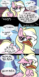 Size: 2100x4100 | Tagged: safe, artist:emberslament, oc, oc only, oc:bay breeze, pegasus, pony, comic, dialogue, female, mare, mask, n95, offscreen character, plague doctor mask, speech bubble